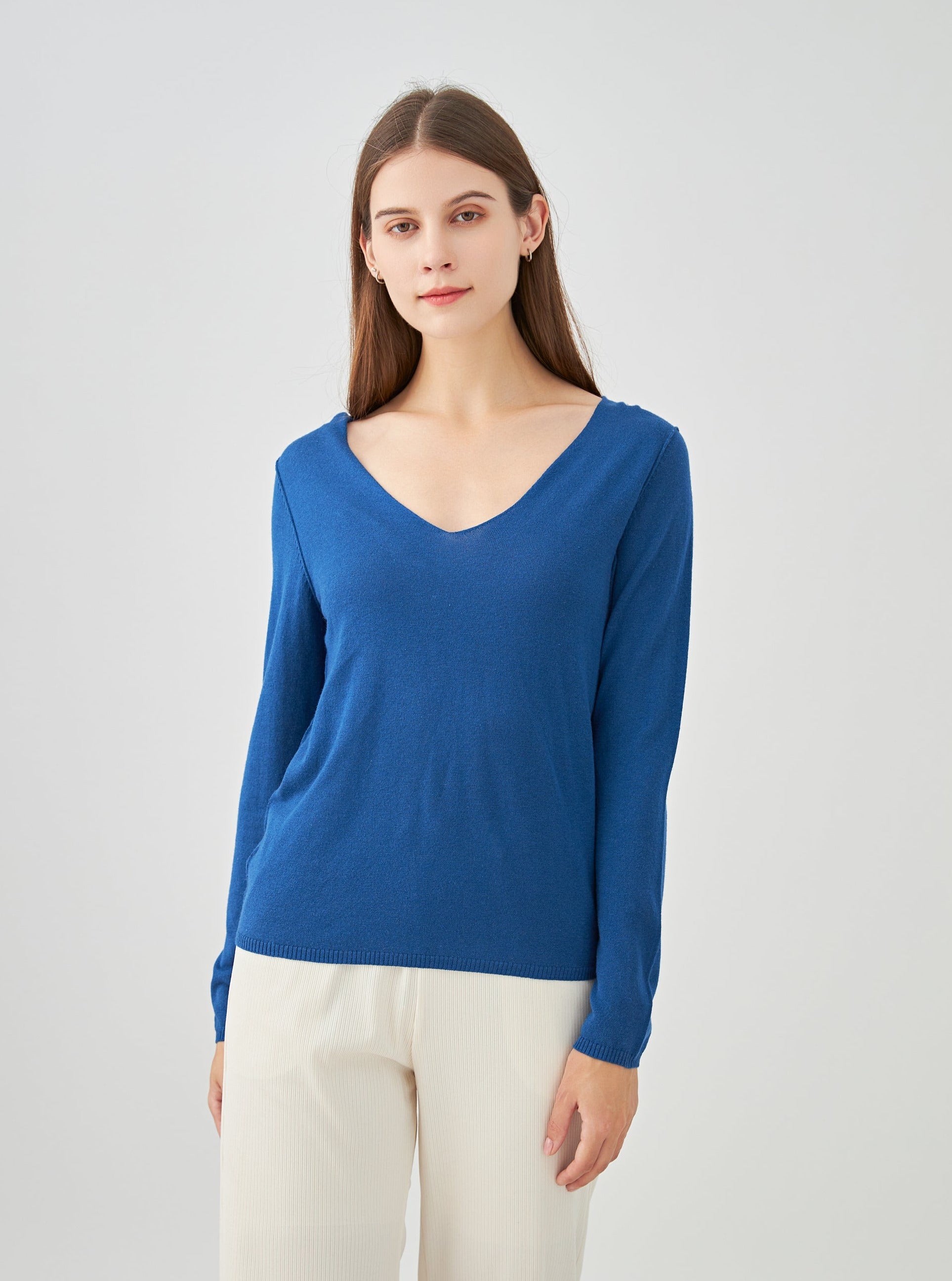 Pull col V en soie cachemire