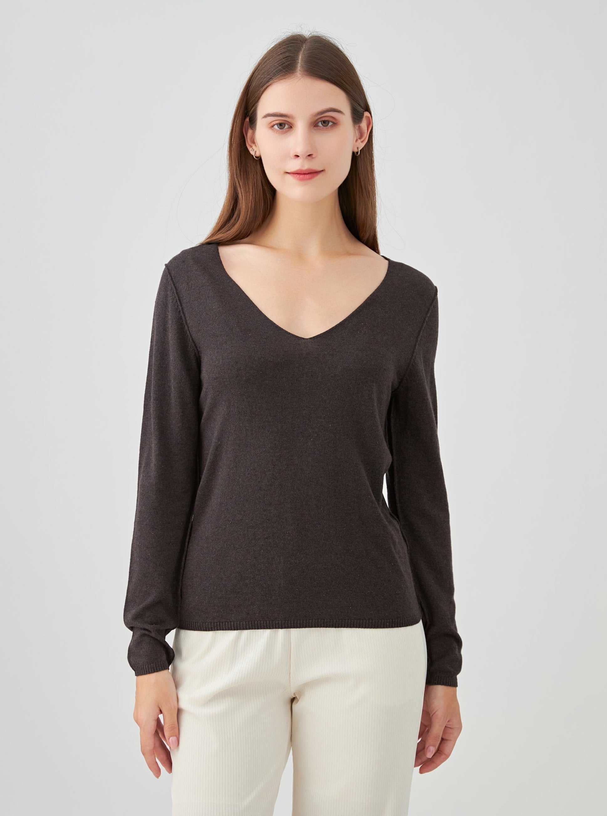 Pull col V en soie cachemire