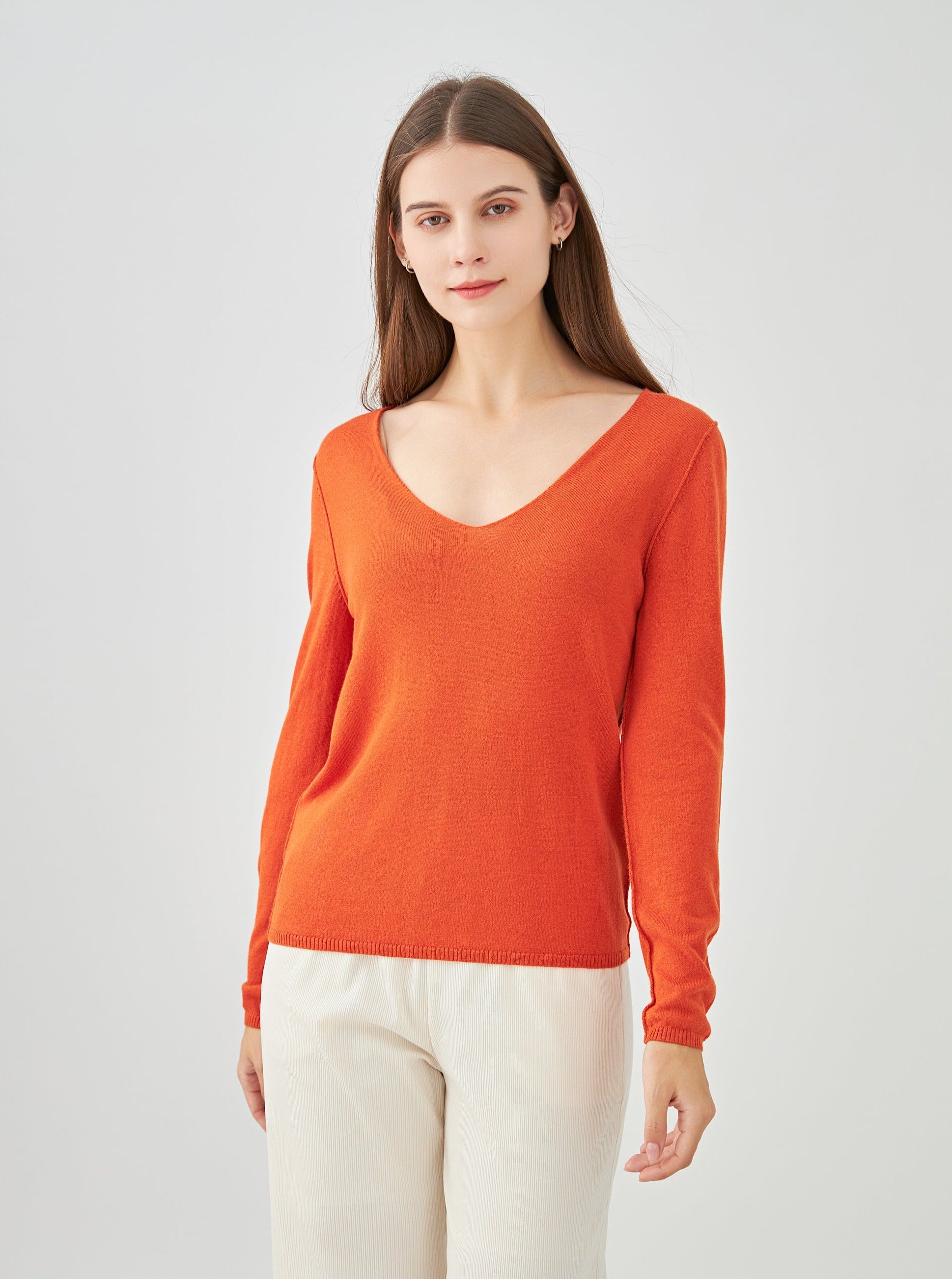 Pull col V en soie cachemire