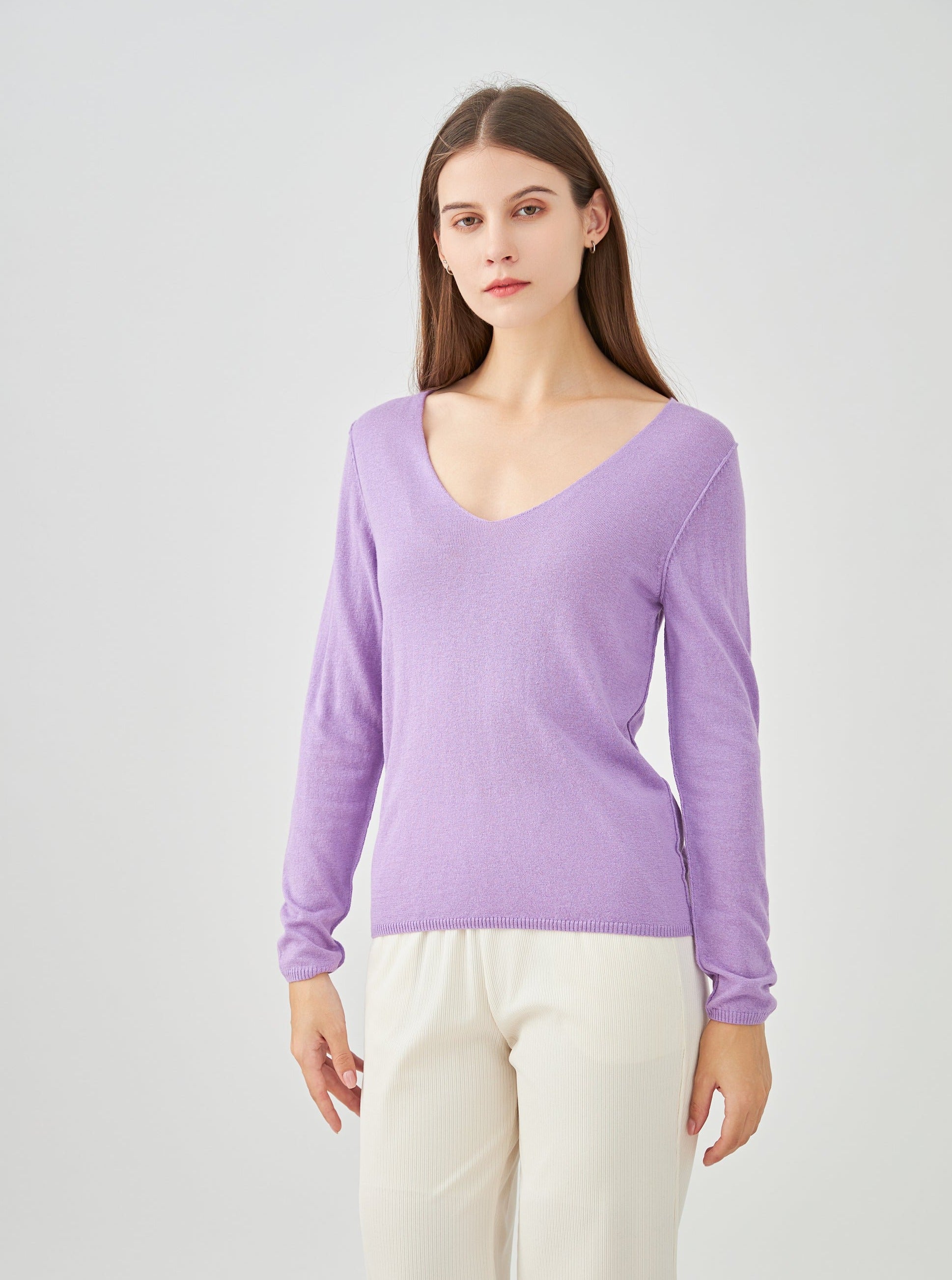 Pull col V en soie cachemire