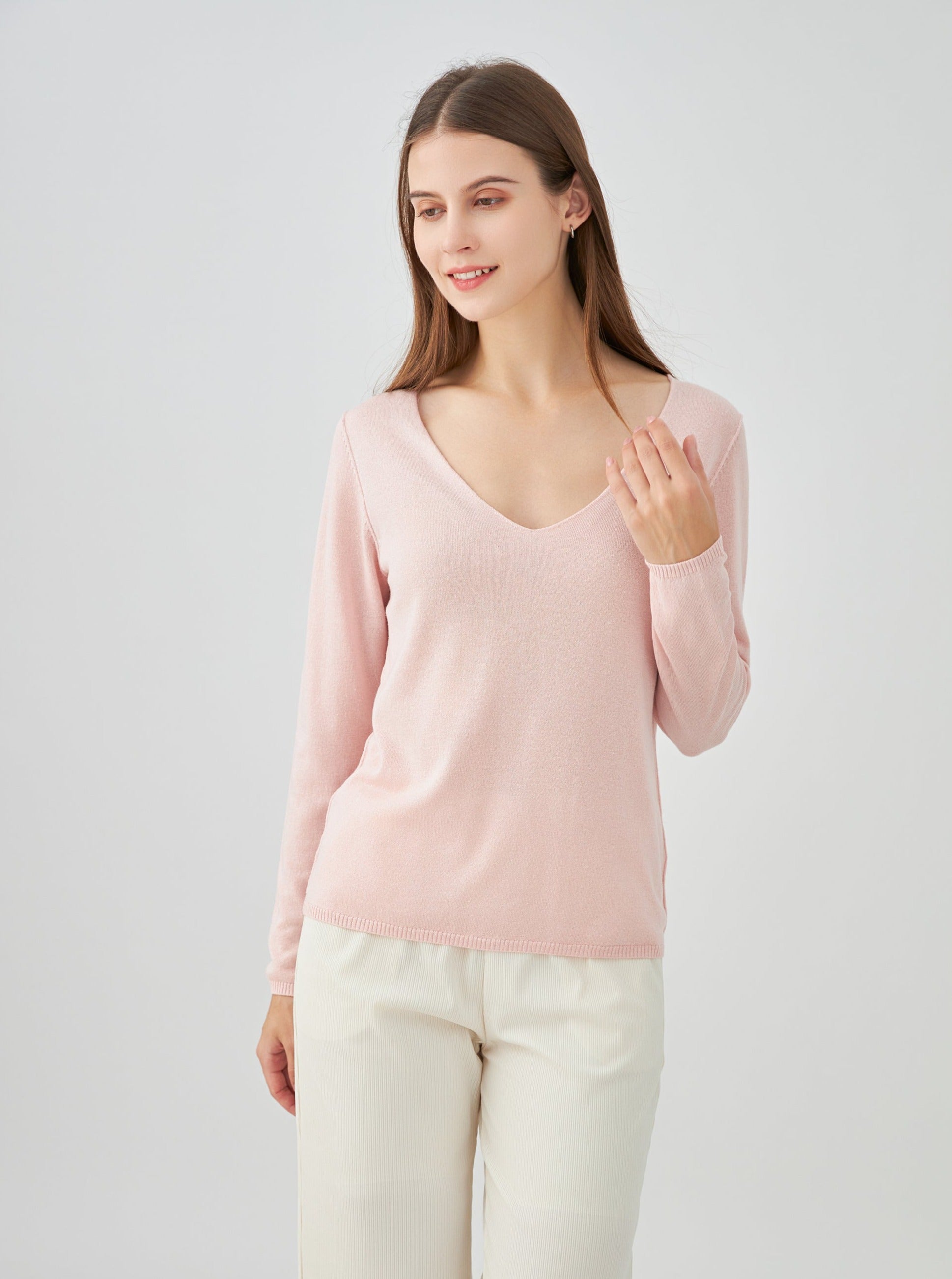 Pull col V en soie cachemire