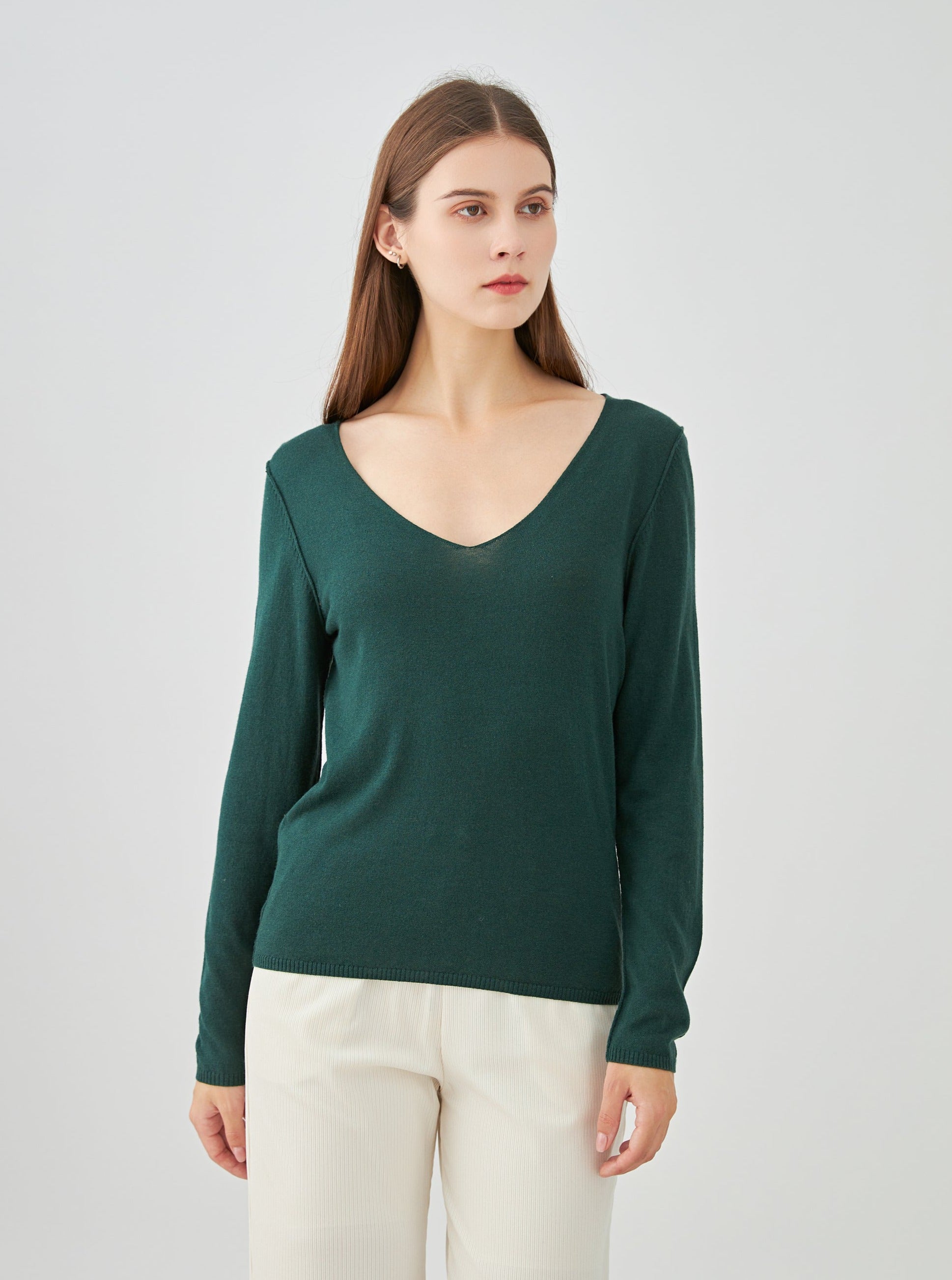 Pull col V en soie cachemire