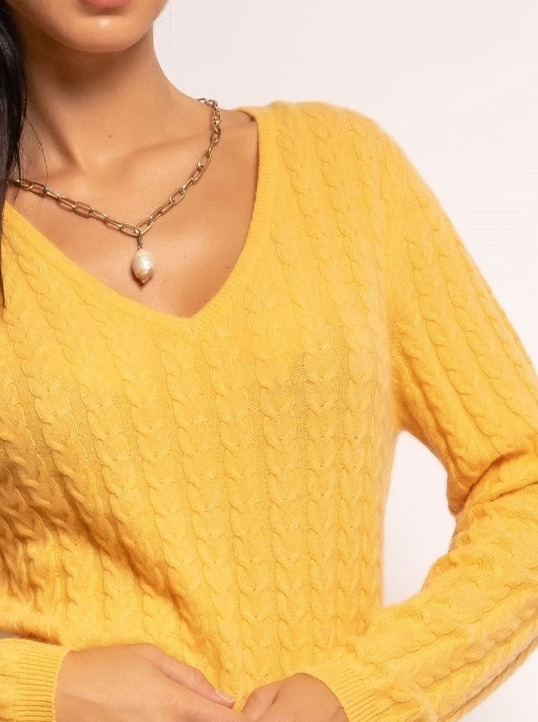 Pull V torsadé en cachemire