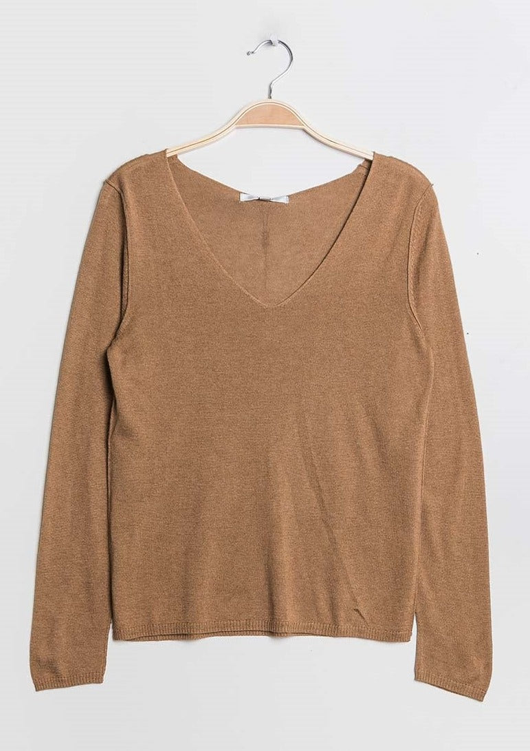 Pull col V en soie cachemire