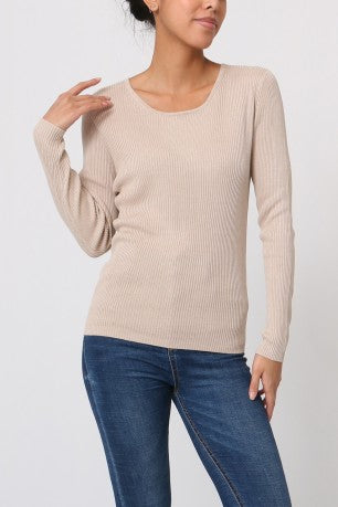 Pull col rond côtelé en soie