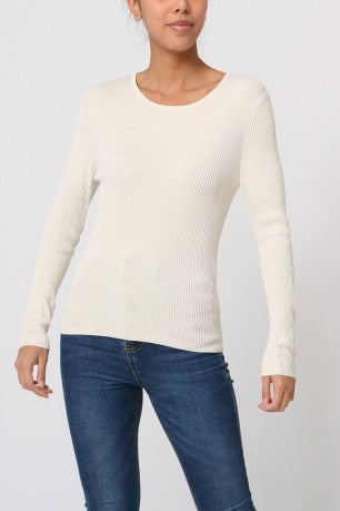 Pull col rond côtelé en soie