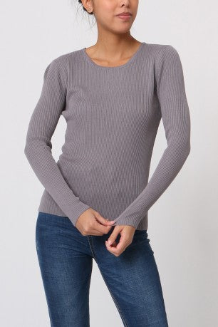 Pull col rond côtelé en soie