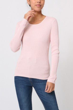 Pull col rond côtelé en soie