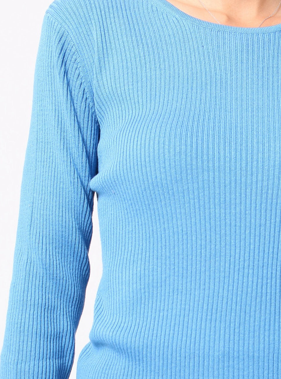 Pull col rond côtelé en soie