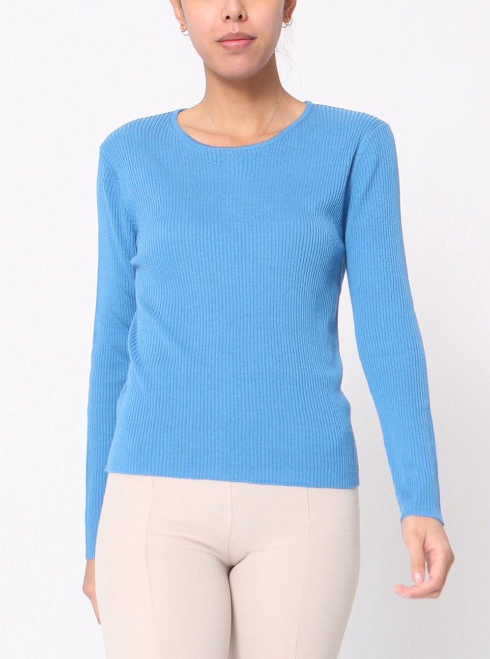 Pull col rond côtelé en soie