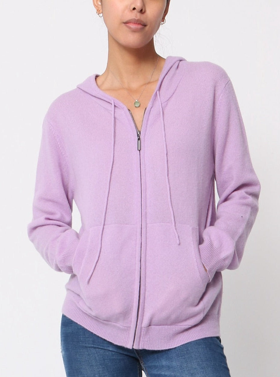 Gilet zippé à capuche en cachemire