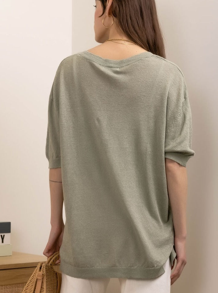 T-shirt V oversize en lin