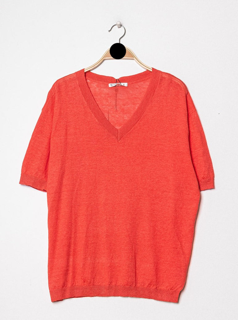 T-shirt V oversize en lin