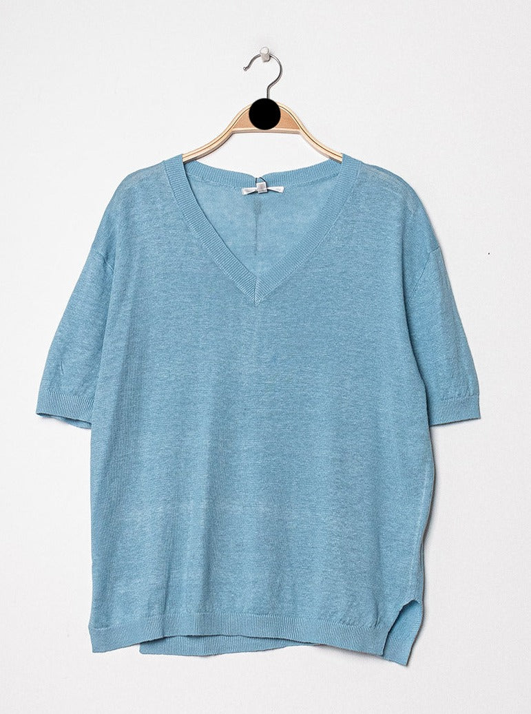 T-shirt V oversize en lin