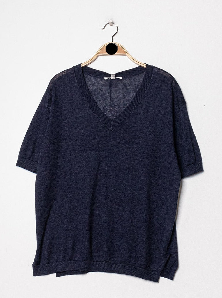 T-shirt V oversize en lin
