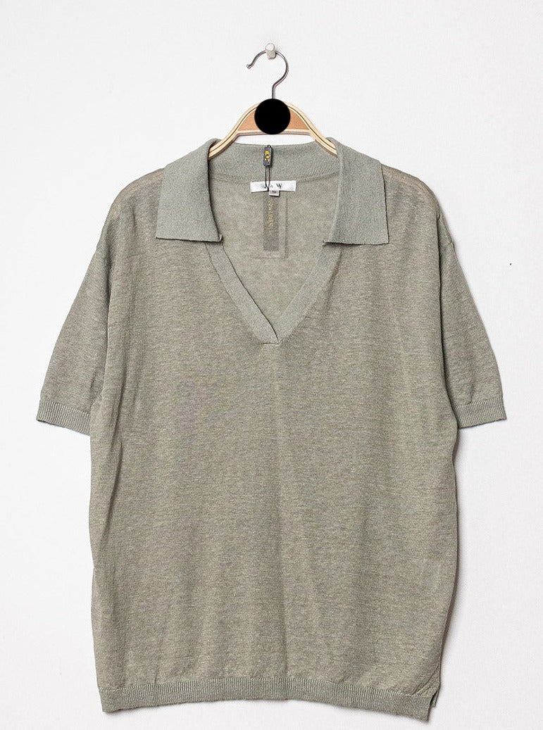 T-shirt polo oversize en lin tricoté