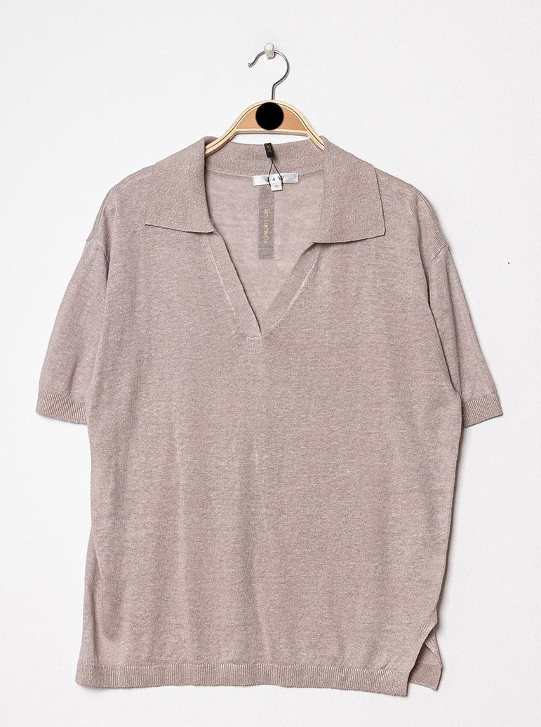 T-shirt polo oversize en lin tricoté