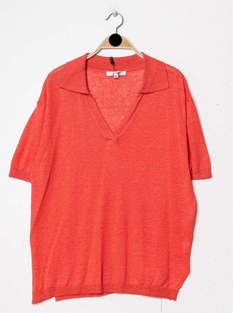 T-shirt polo oversize en lin tricoté