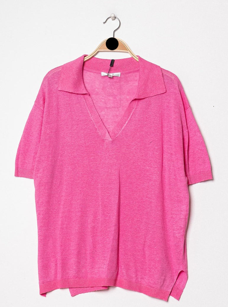 T-shirt polo oversize en lin tricoté
