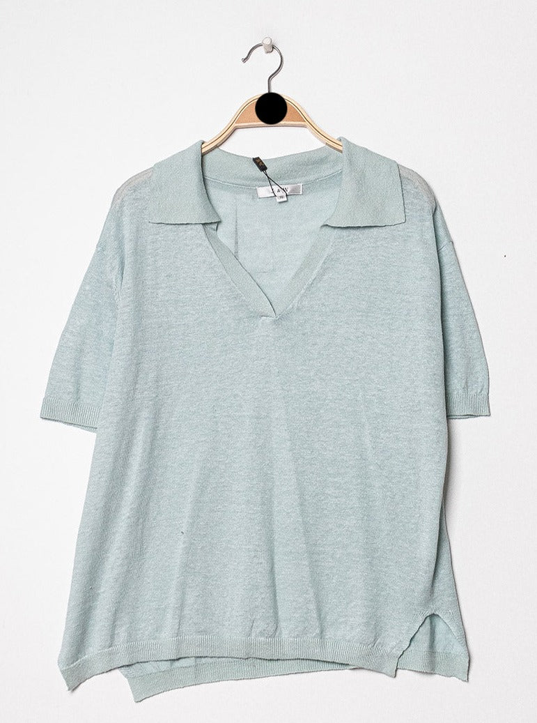 T-shirt polo oversize en lin tricoté