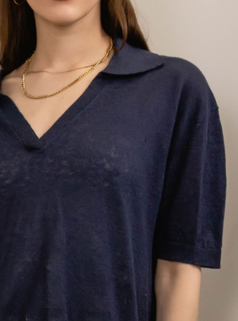 T-shirt polo oversize en lin tricoté