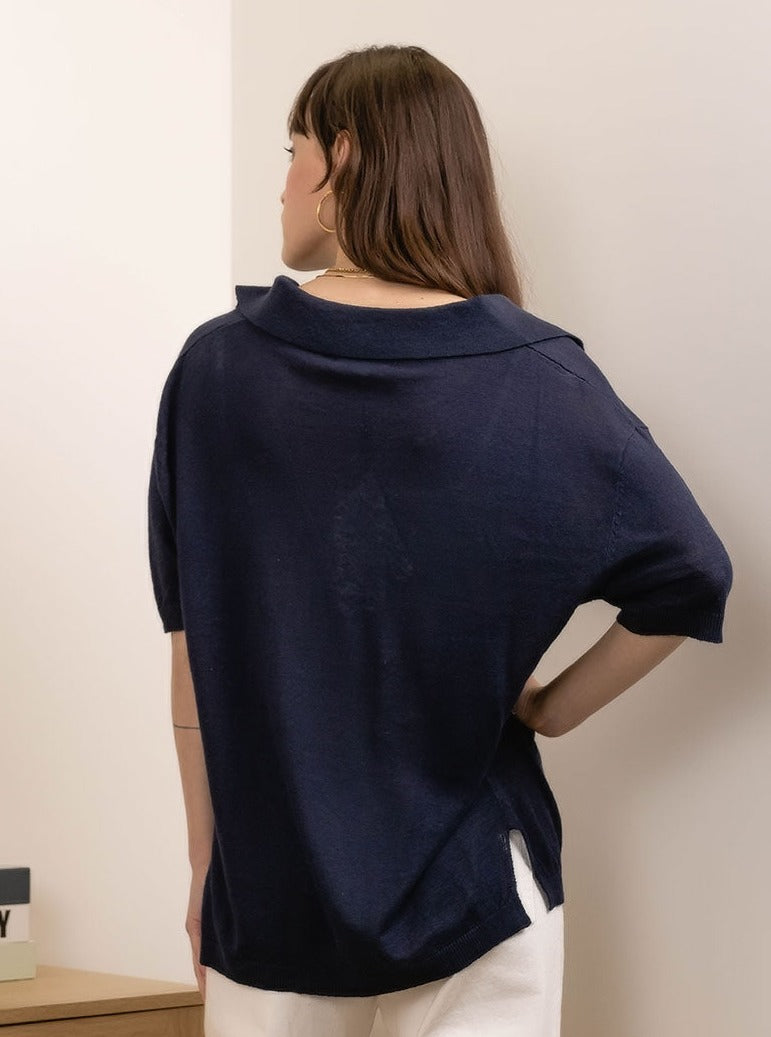 T-shirt polo oversize en lin tricoté