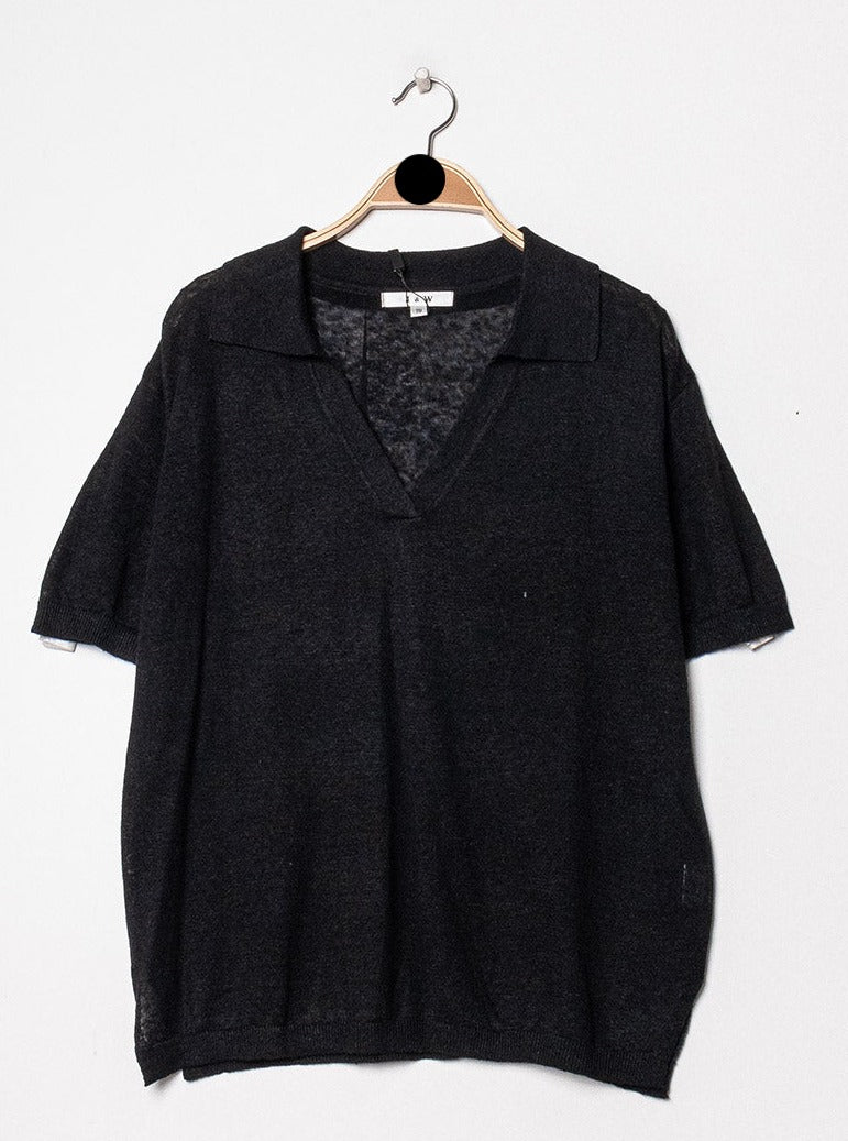 T-shirt polo oversize en lin tricoté