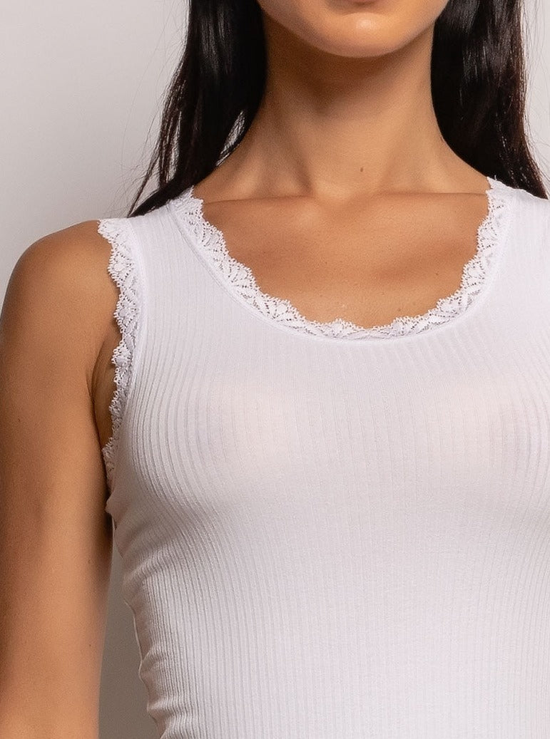 Débardeur côtelé dentelle